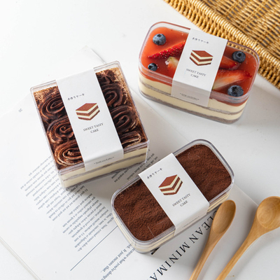 Contenitore di imballaggio di plastica del bigné del dessert di tiramisù dell'ANIMALE DOMESTICO con il coperchio
